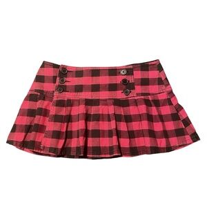 Y2K Vintage Red Black Plaid Gingham Pleated Mini Skirt Size 7